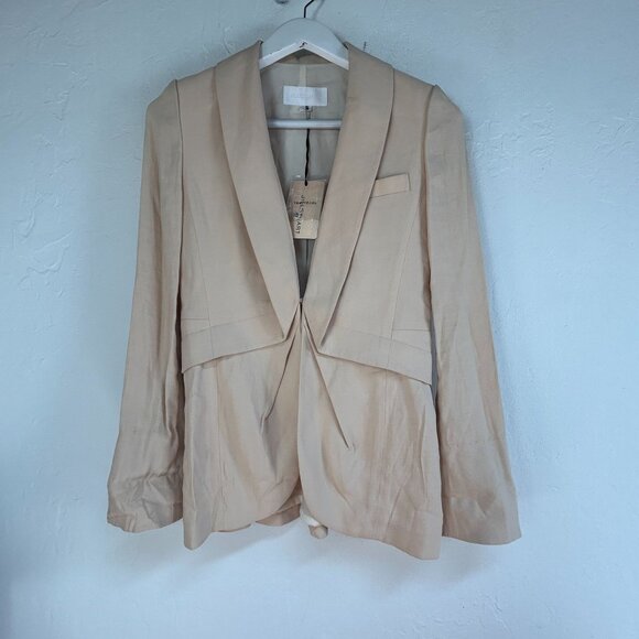 Jill Stuart Womens Beige Linen Blazer Jacket Size 8 Made In Italy - Picture 1 of 12